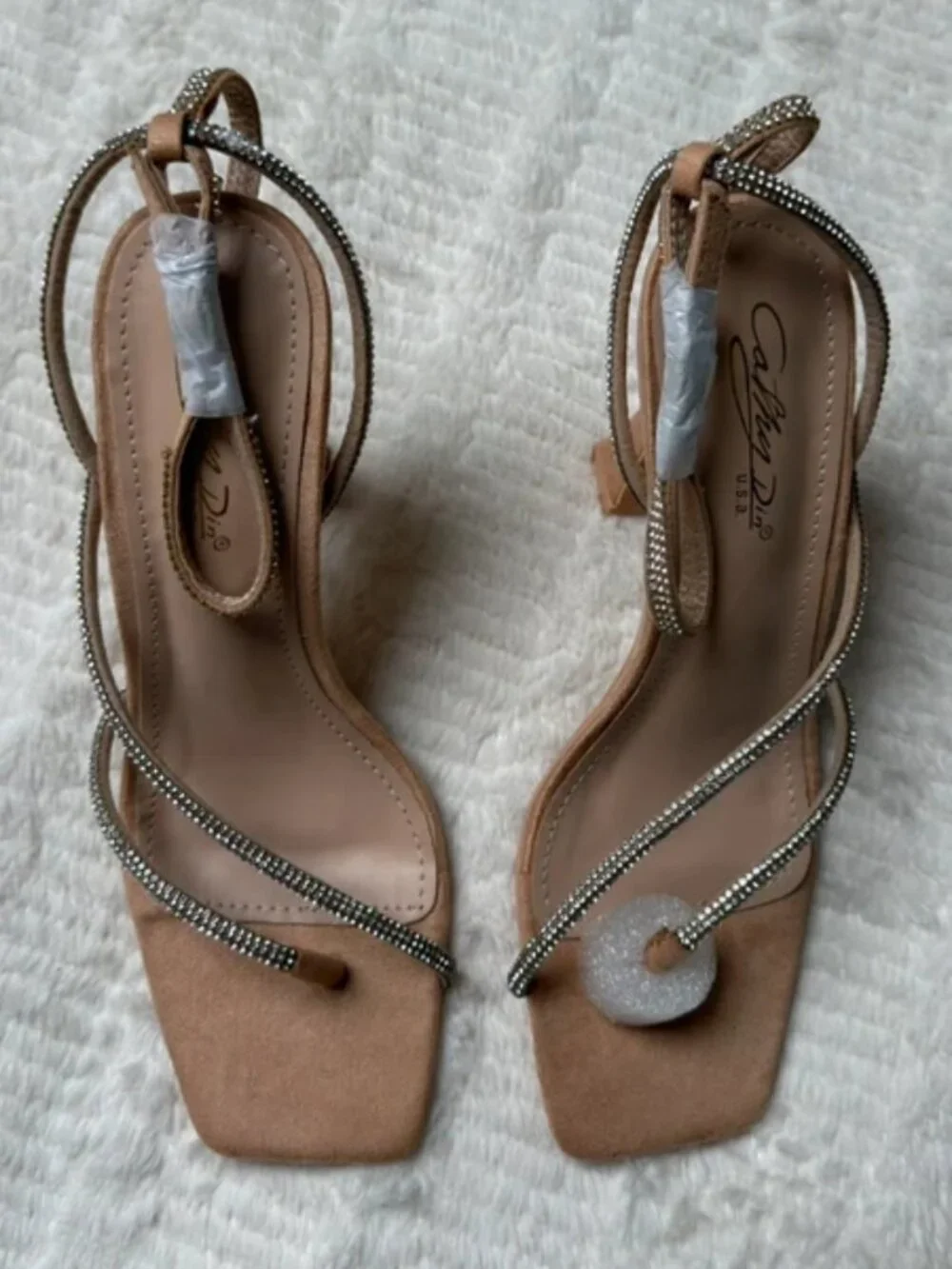 Cathy Din Nude Rhinestone Strappy Heels – Size 9 – New